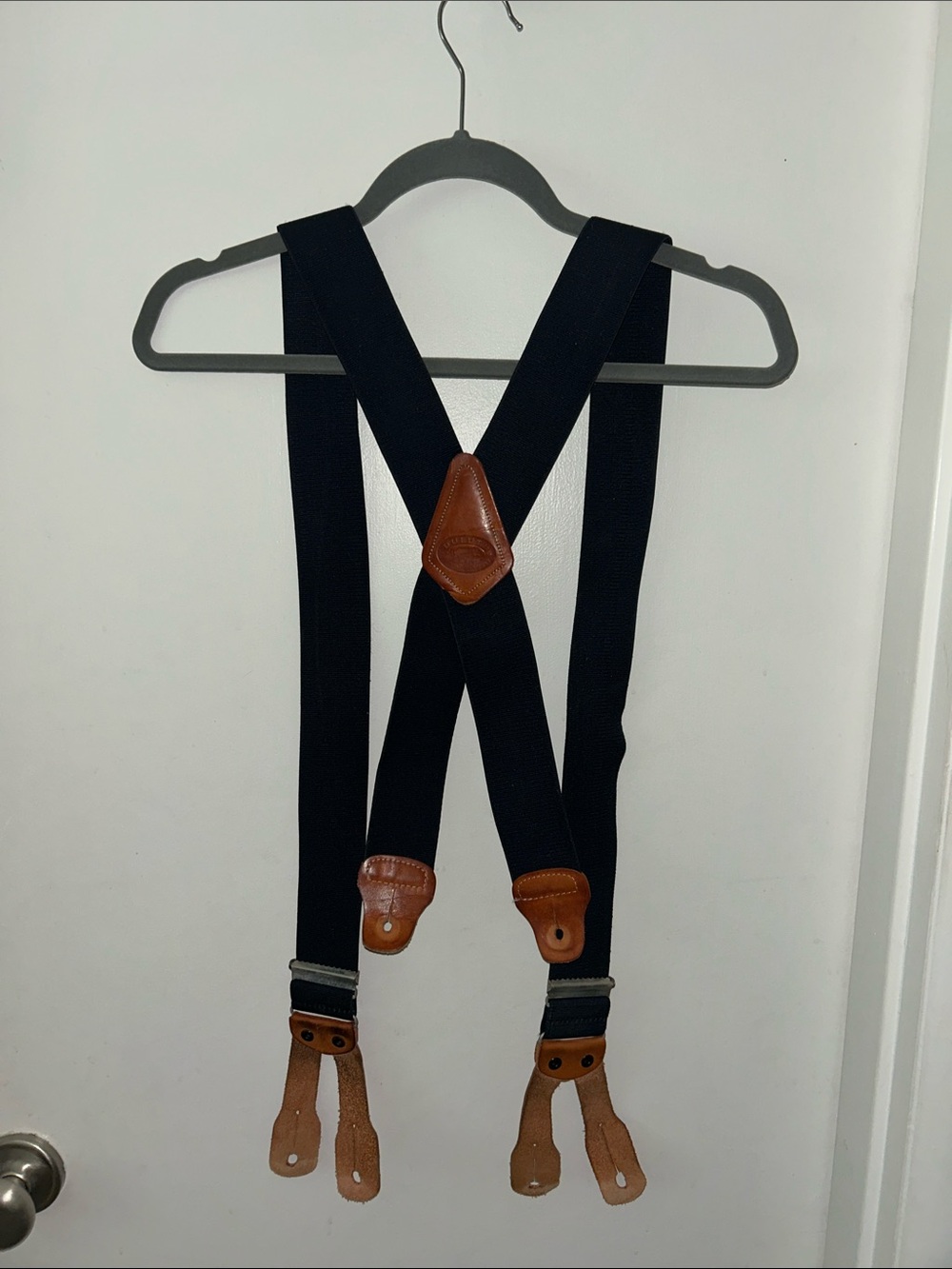 Duluth Trading Co Black Suspenders with Brown Leather Accents